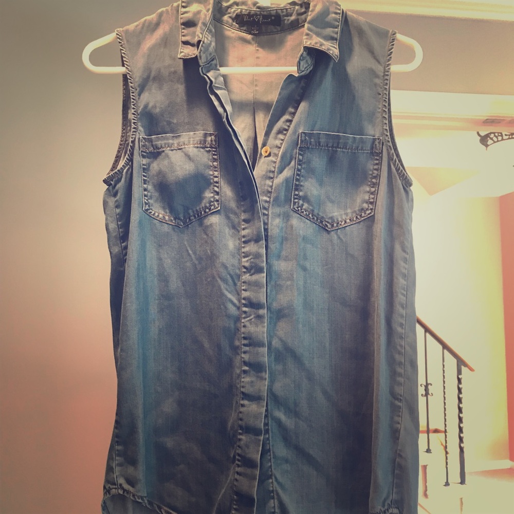 Jean high-low sleeveless top